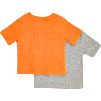 Mini girls grey ribbed t-shirt set